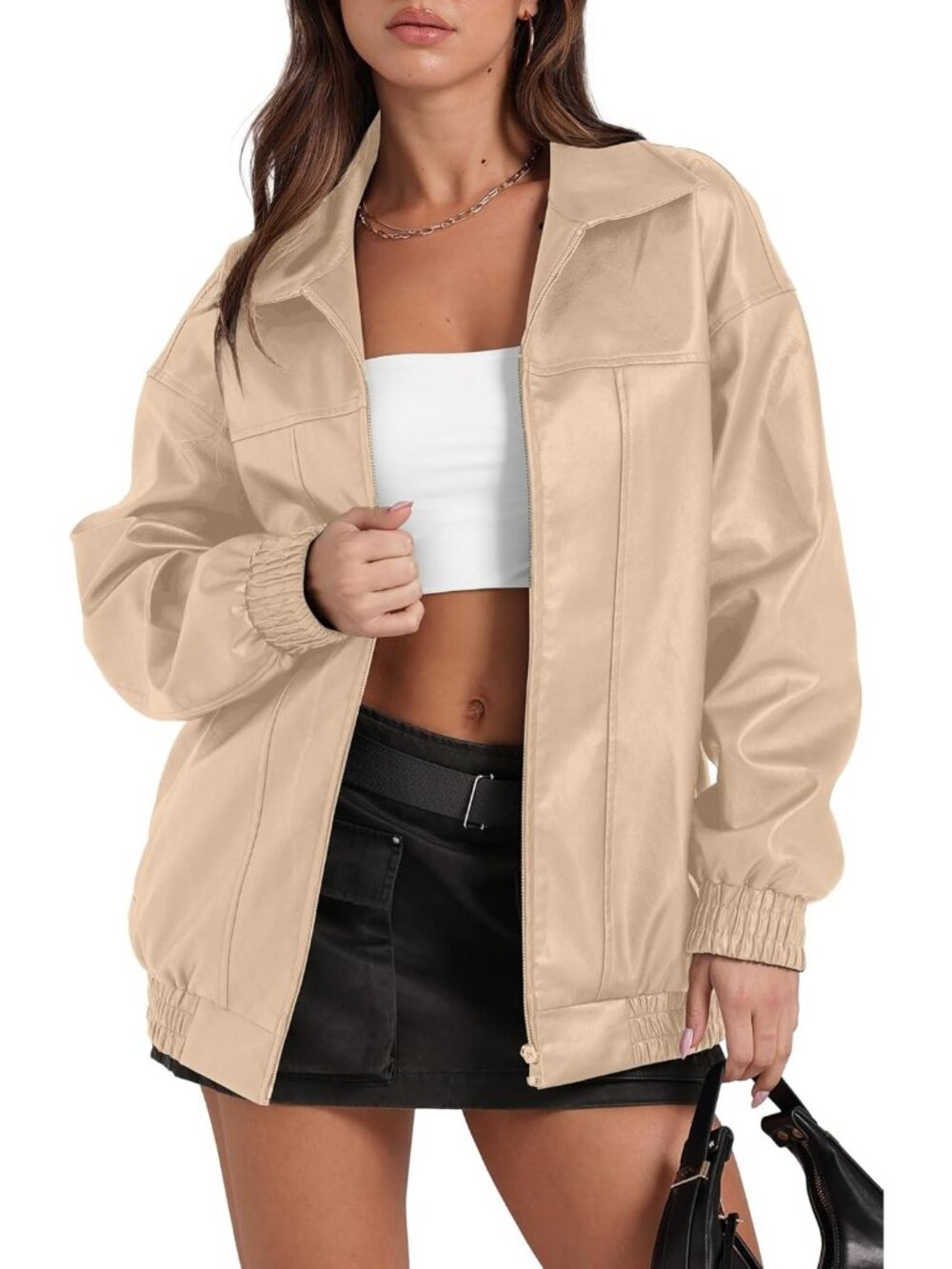 Women's Aprico Faux Oversized Motorcycle Bomber Coats Fall Fashion Winter Jacket